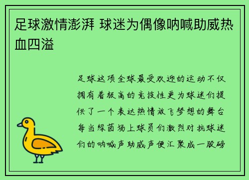 足球激情澎湃 球迷为偶像呐喊助威热血四溢